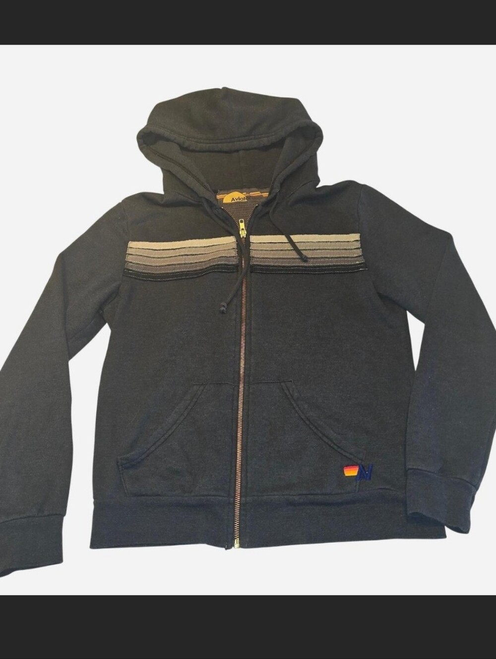 Aviator Nation Navy Zip-Up Hoodie with Gray Stripes